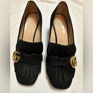 Gucci Marmont GG Logo Black Suede Heels Pumps Shoes